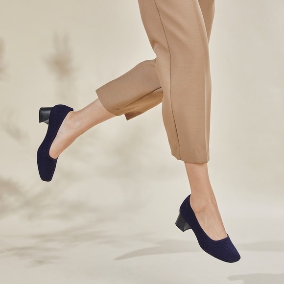 VIVAIA Navy Knit Pumps Block Heel Comfortable Classic Shoes size EU/41 US/9 - Picture 1 of 8